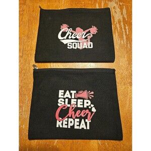 2 Pack Bundle Cheer Zip Up Bags Black White and Pink Cheer Squad Cosmetics New